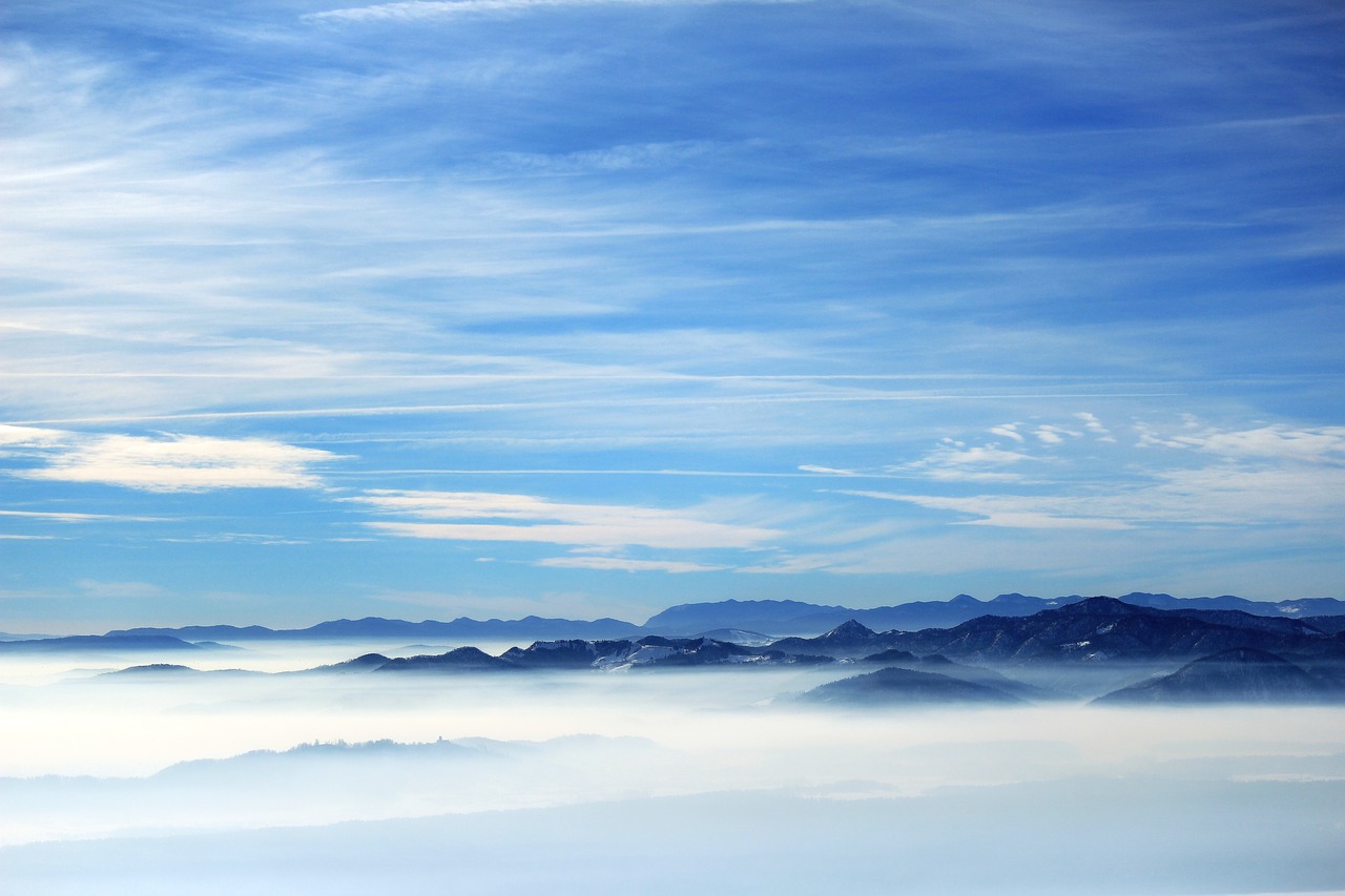 Image - sky blue mountain cloud fog
