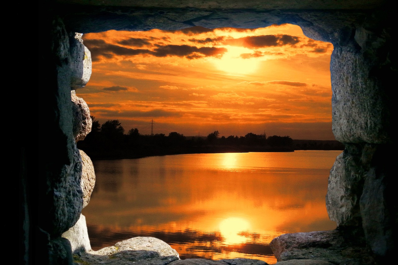 Image - landscape cave window sunset