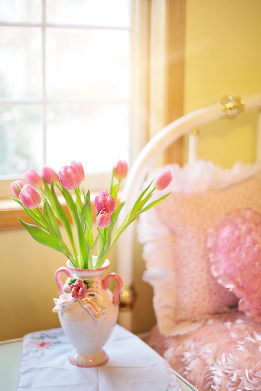 Image - tulips pink bed morning spring