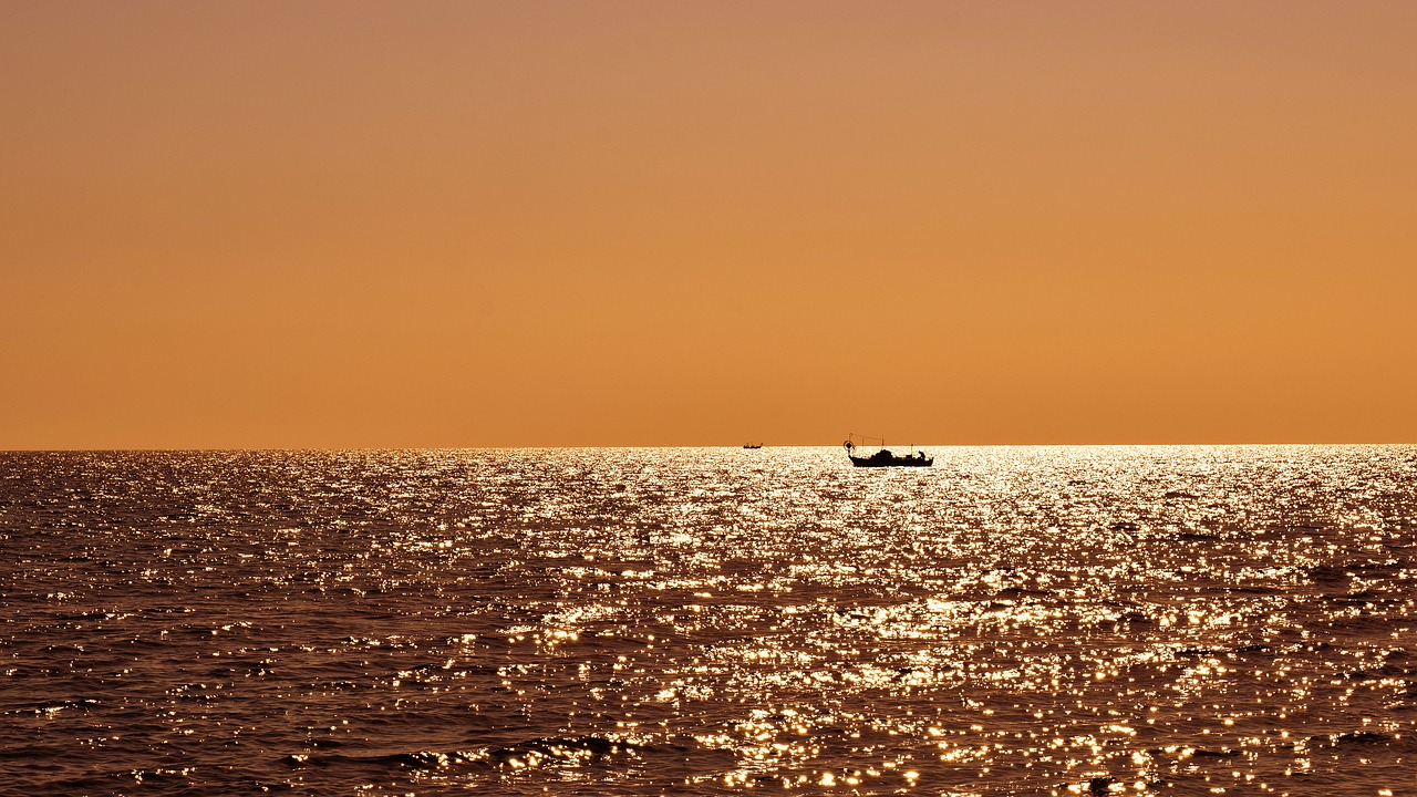 Image - evening sea boats sunset nature