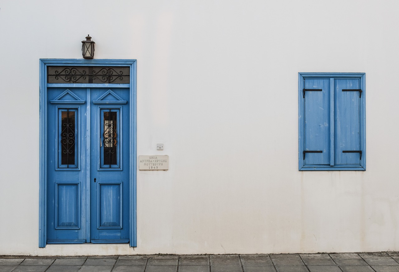 Image - door window wooden blue entrance