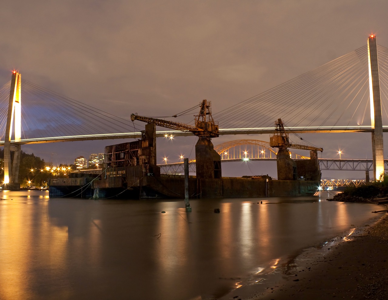 Image - river boat night industrial