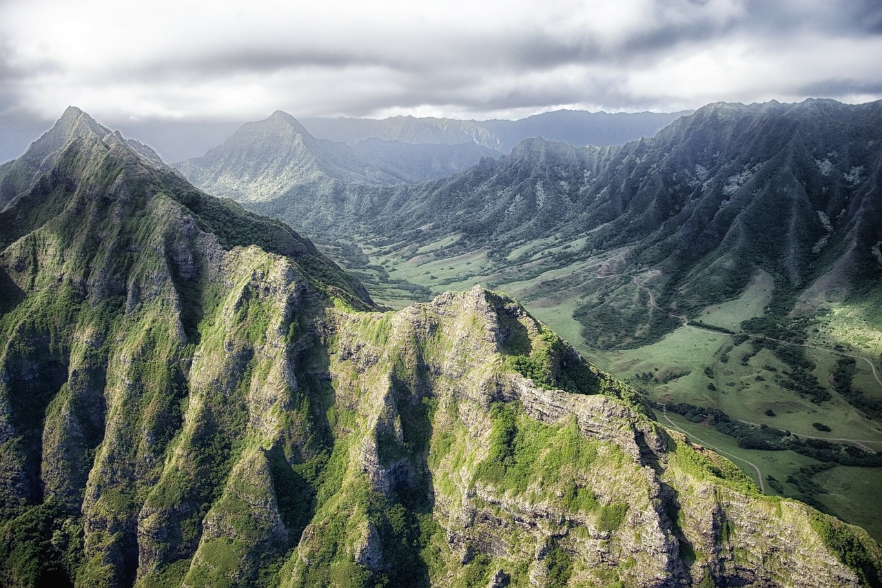 Image - hawaii mountains sky clouds valley