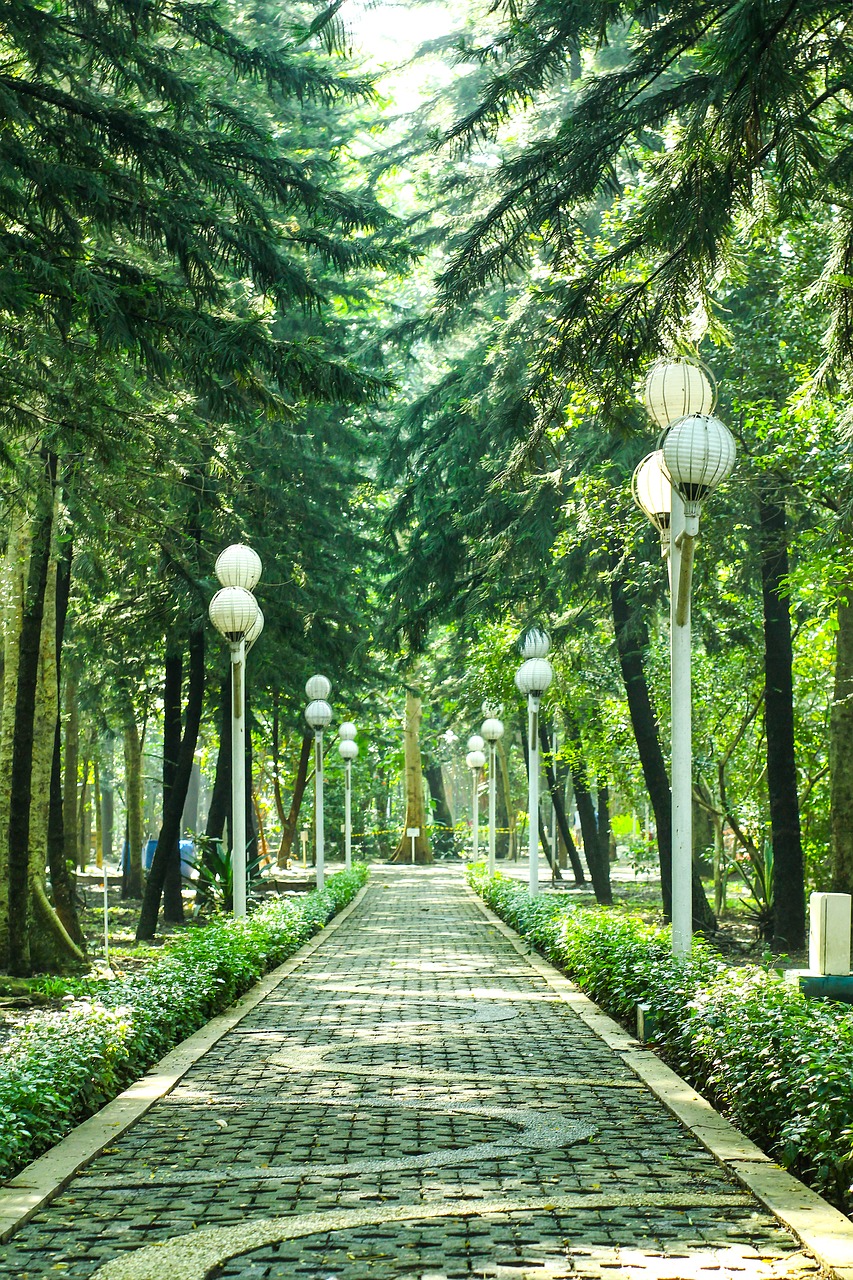 Image - park garden lamp path green