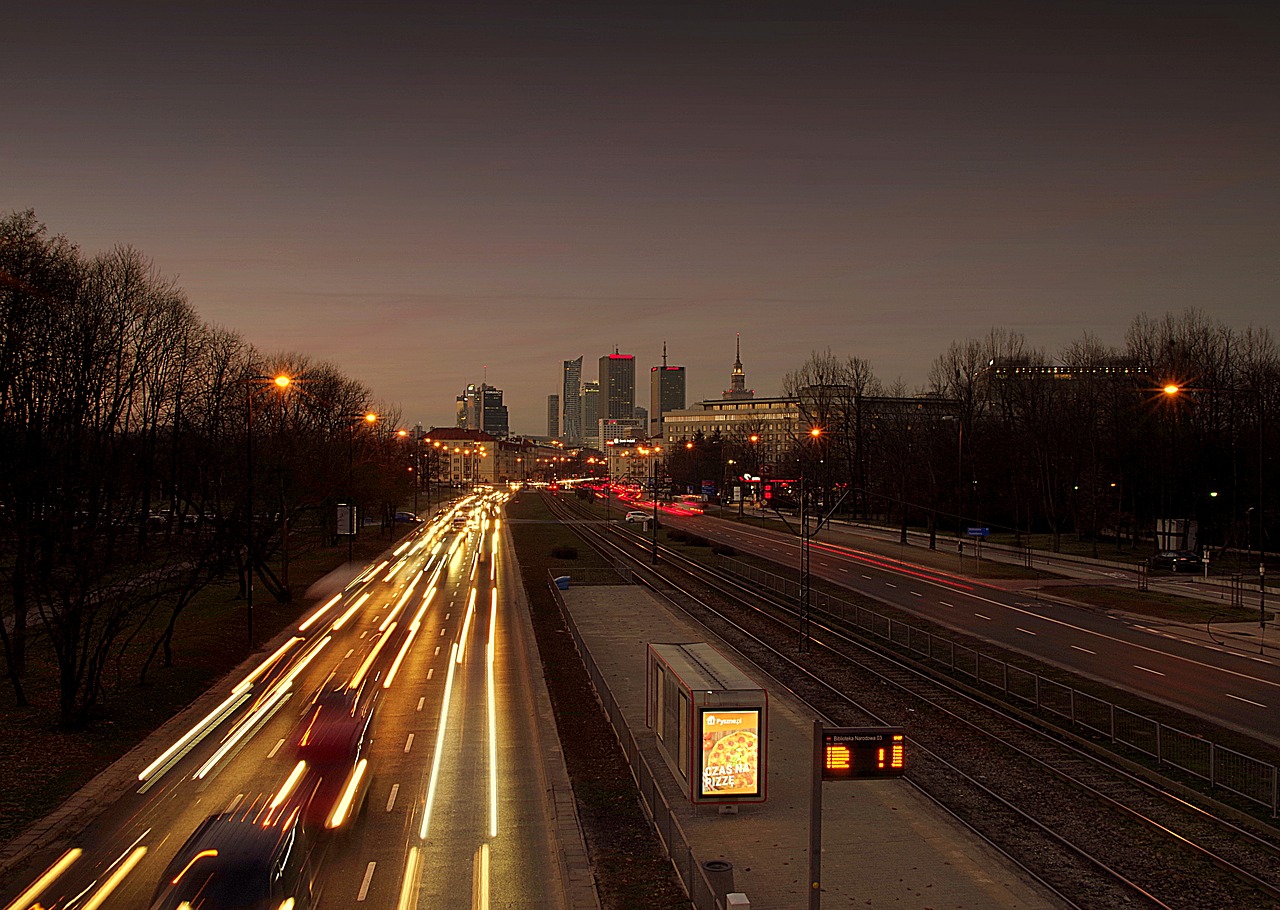 Image - warsaw city street traffic night