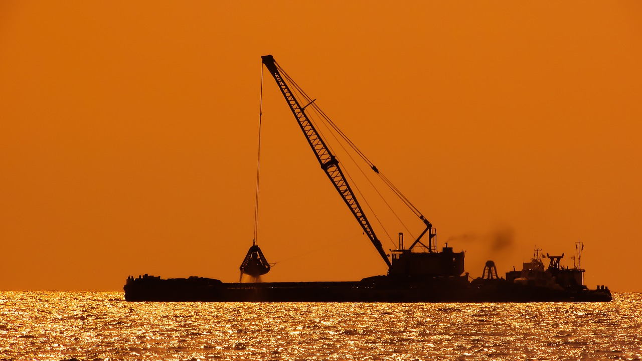 Image - dredger floating platform sunset