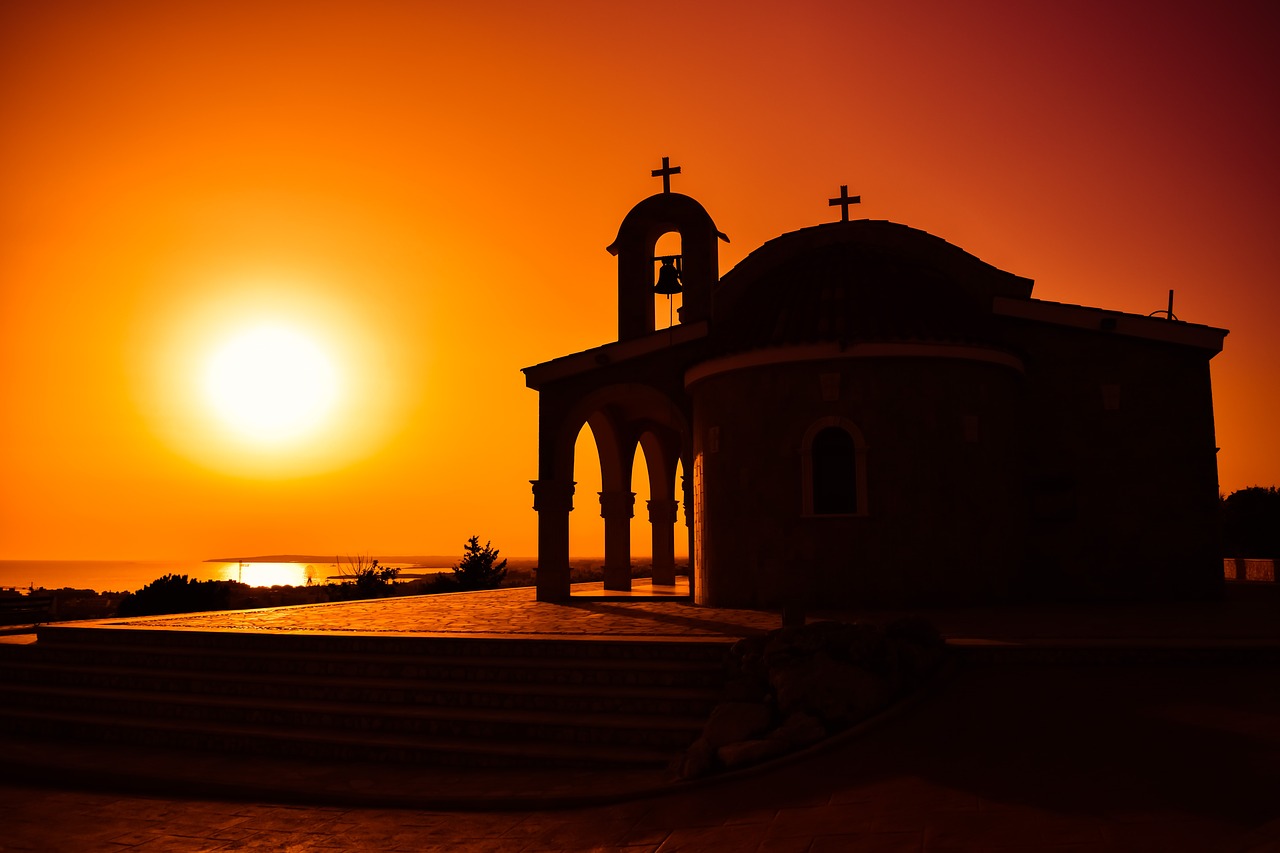 Image - church sunset shadows sun colors