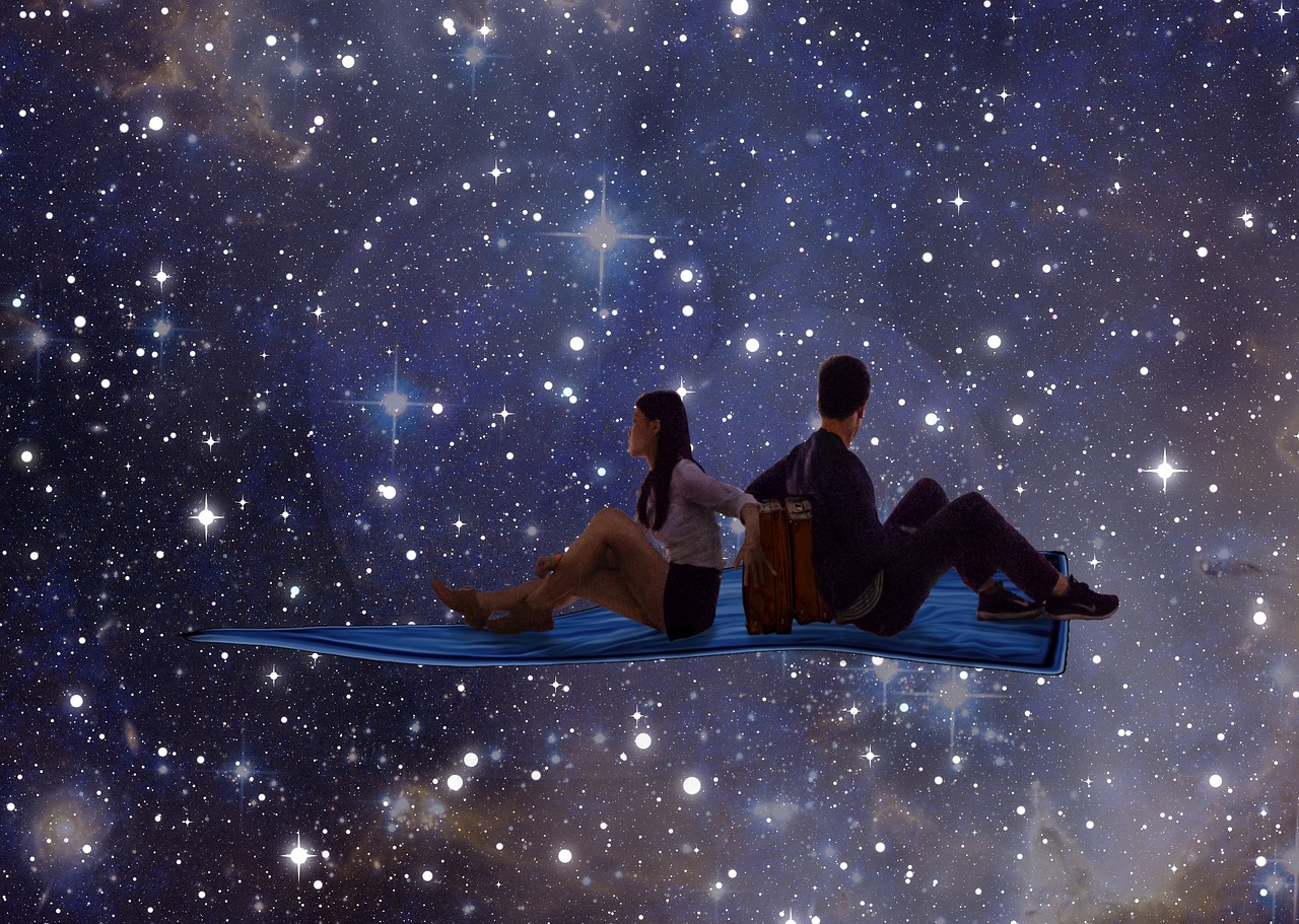 Image - young couple stars space man woman