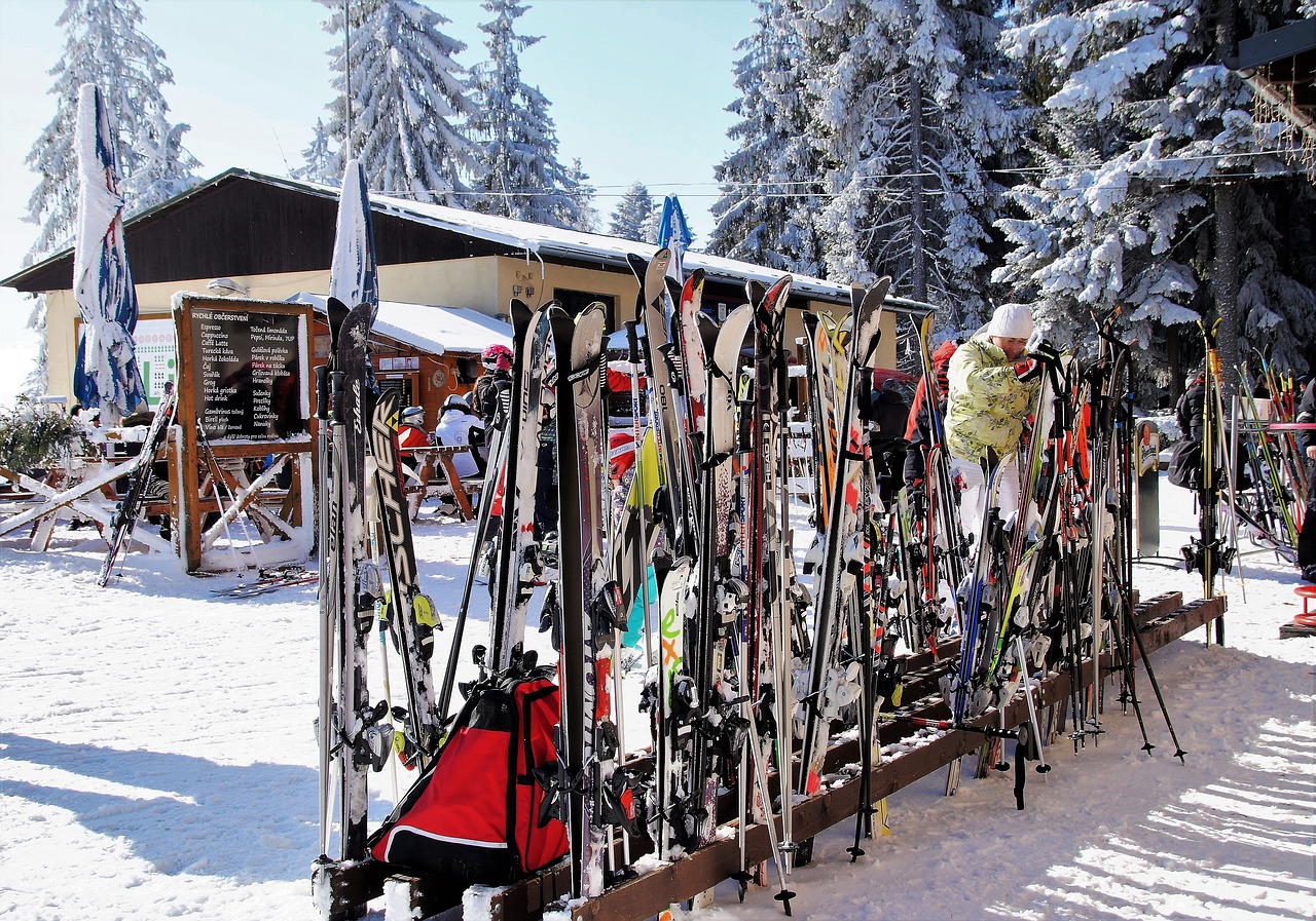 Image - ski areal ski stand with skis