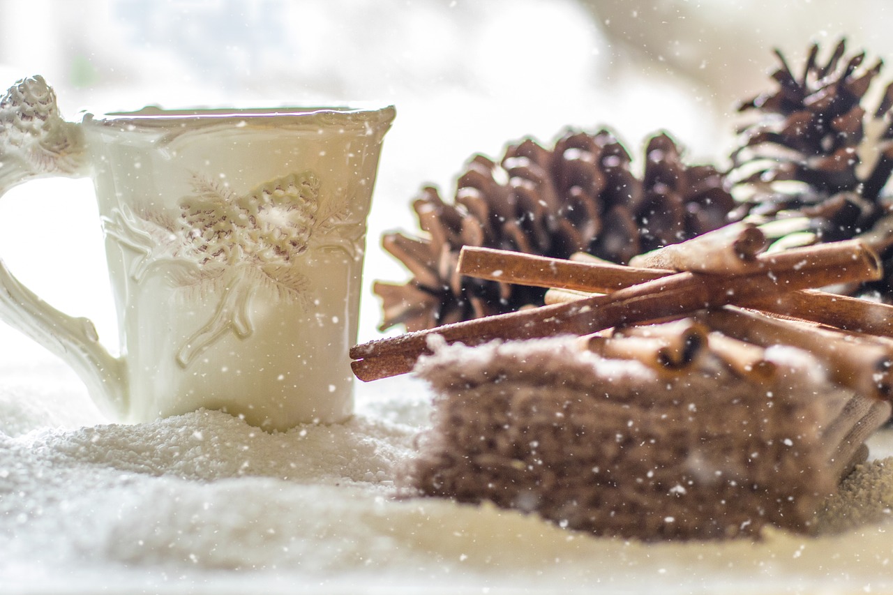 Image - pine cones snow winter coffee tea