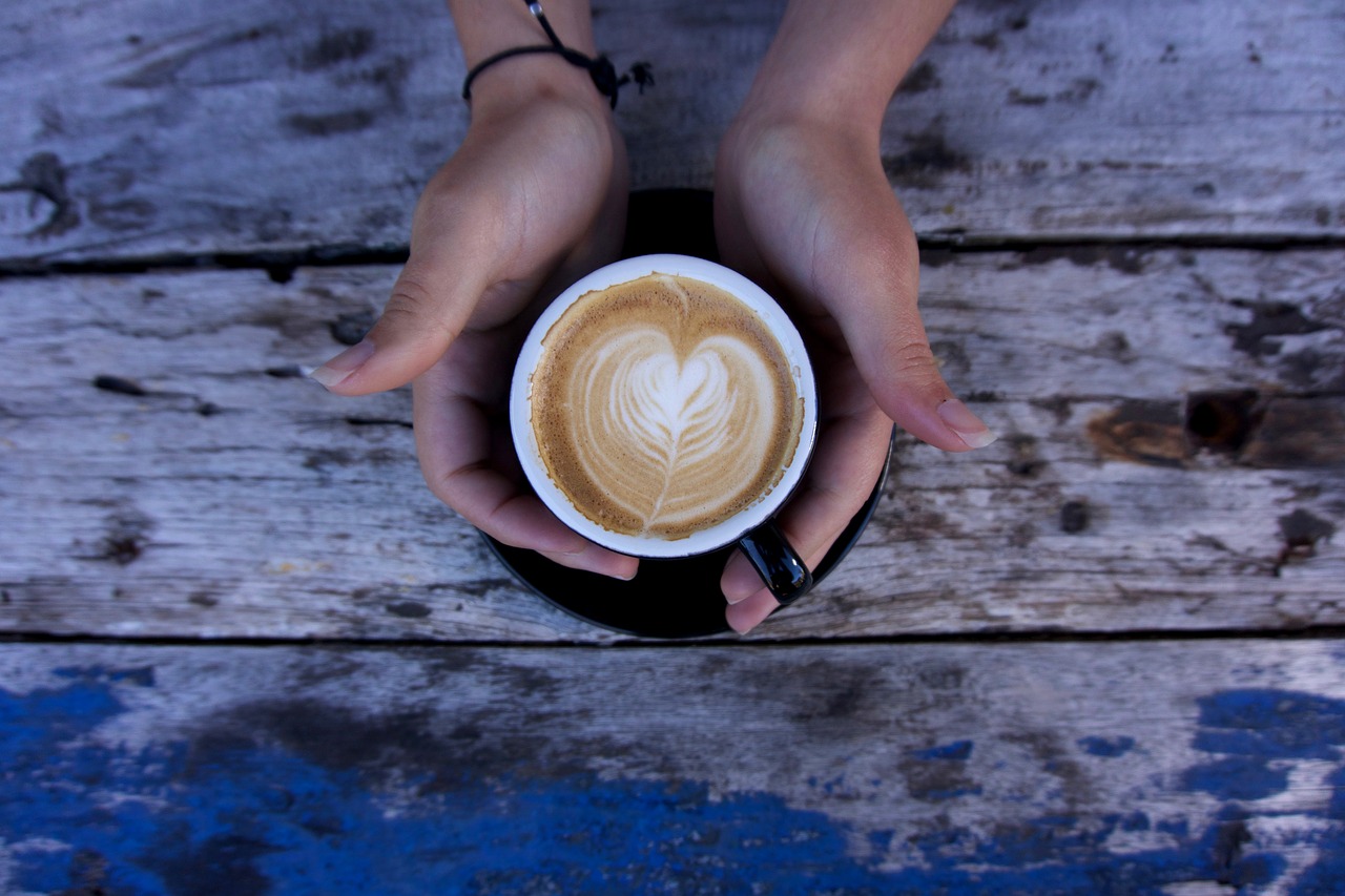 Image - hands coffee cup table wooden