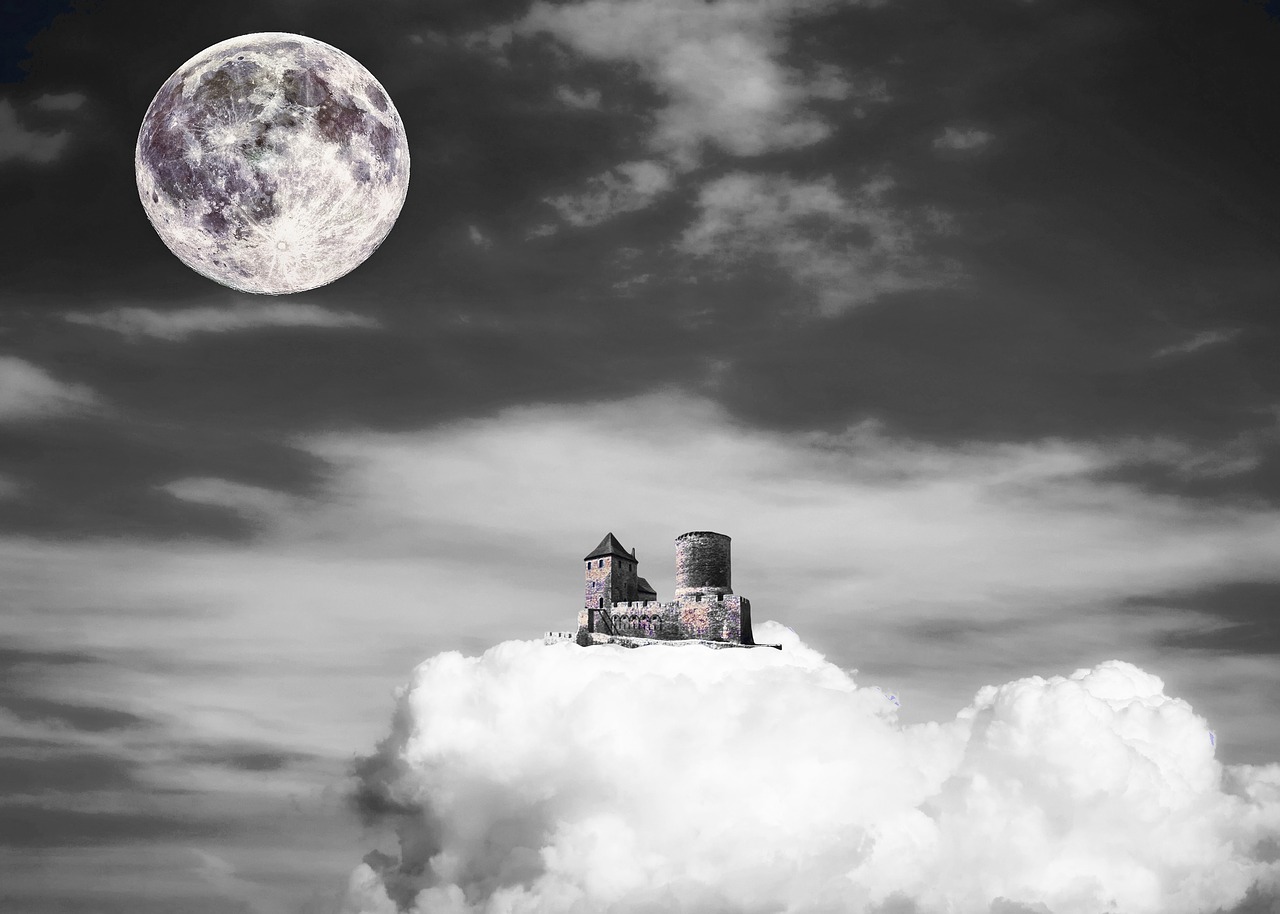 Image - castle cloud moon sky fantasy