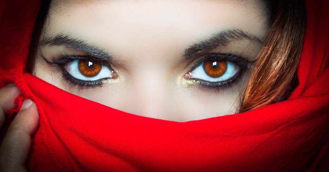 Image - portrait look red scarf mystery