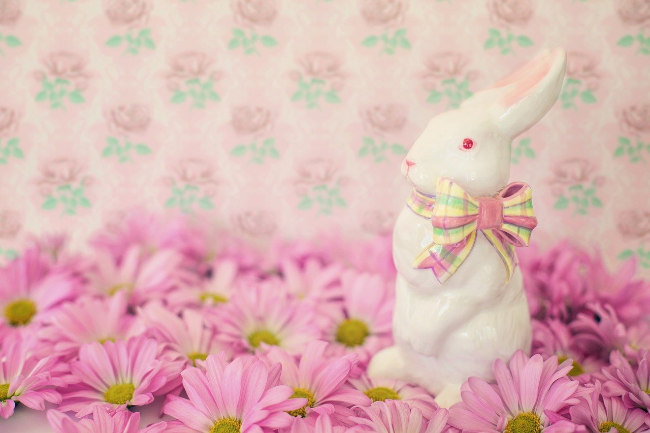 Image - easter bunny flowers daisies pink