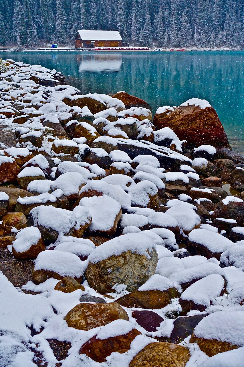 Image - cabin lake rocks snake nature