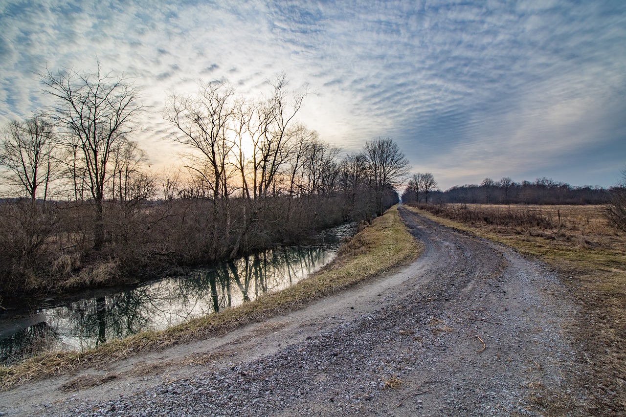 Image - road sky sunset waterway gravel