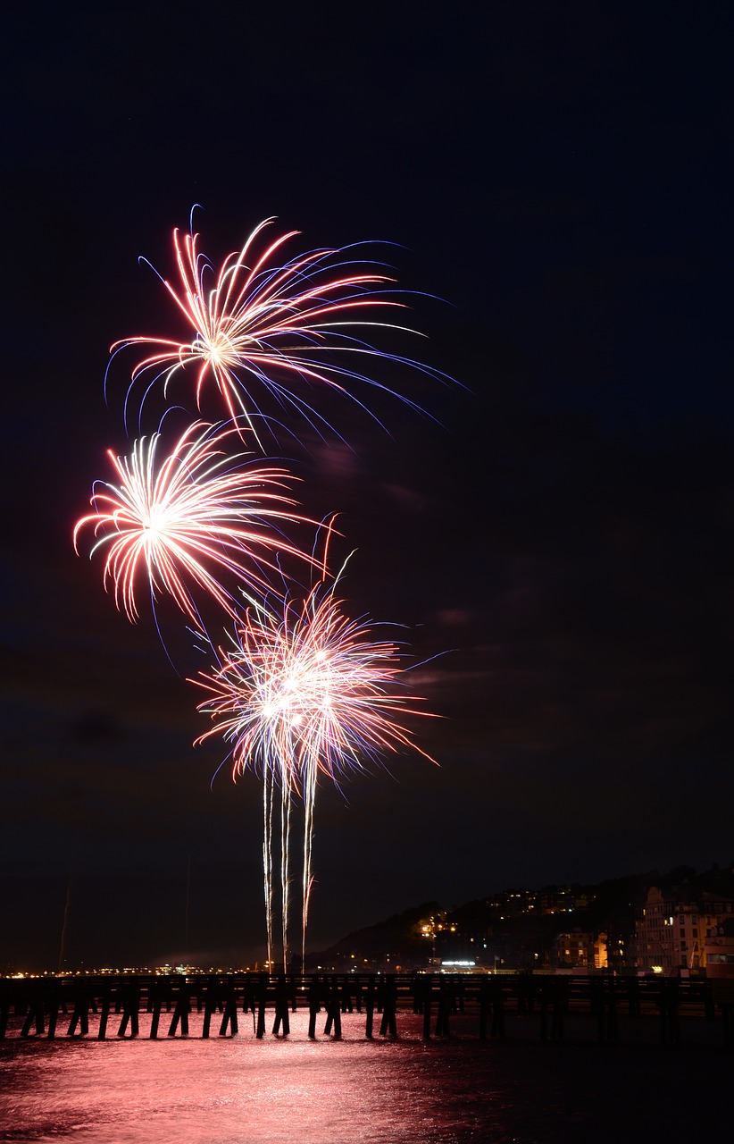 Image - fireworks trouville sea night sea