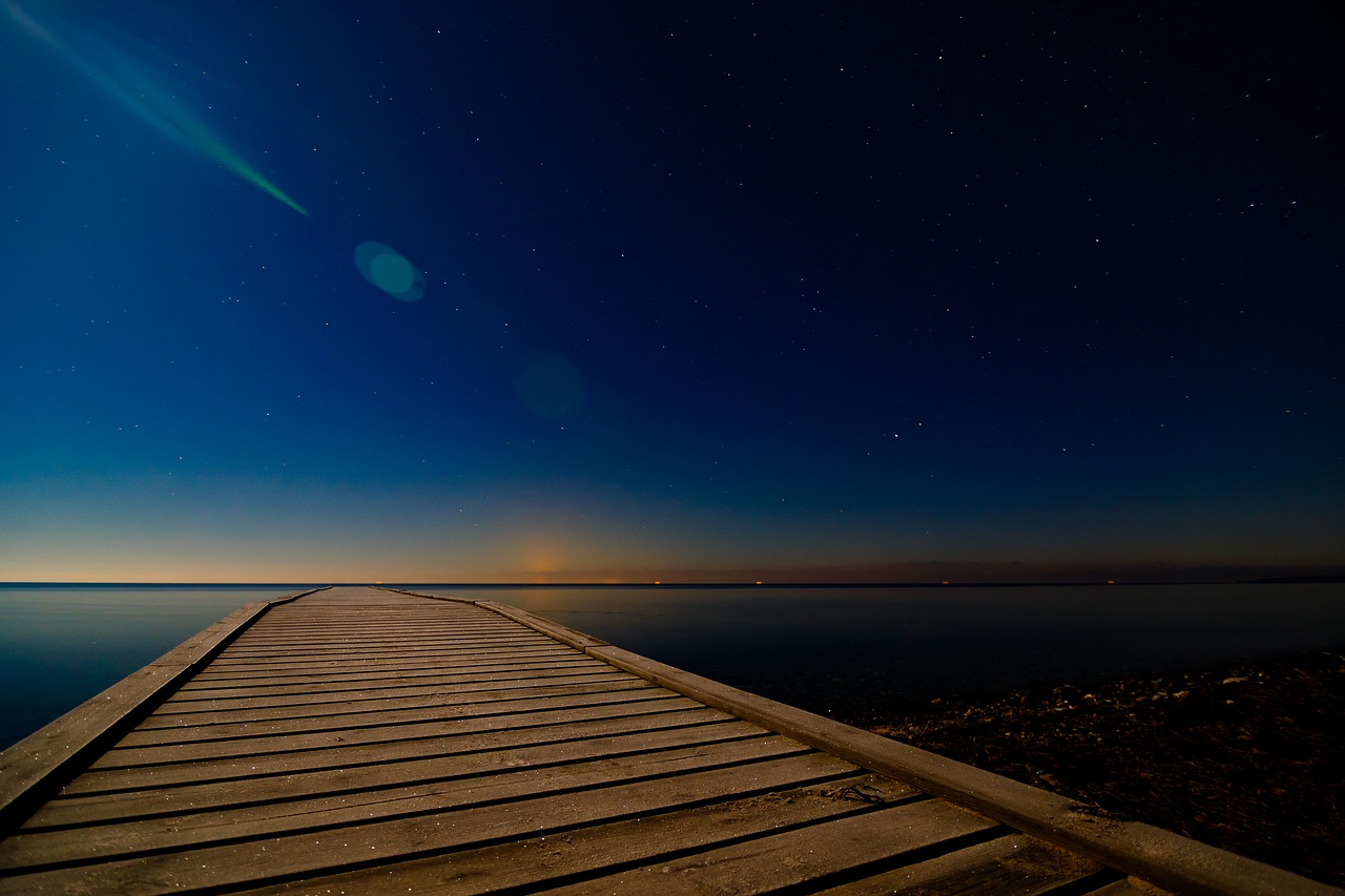 Image - evening landscape bridge moon stars