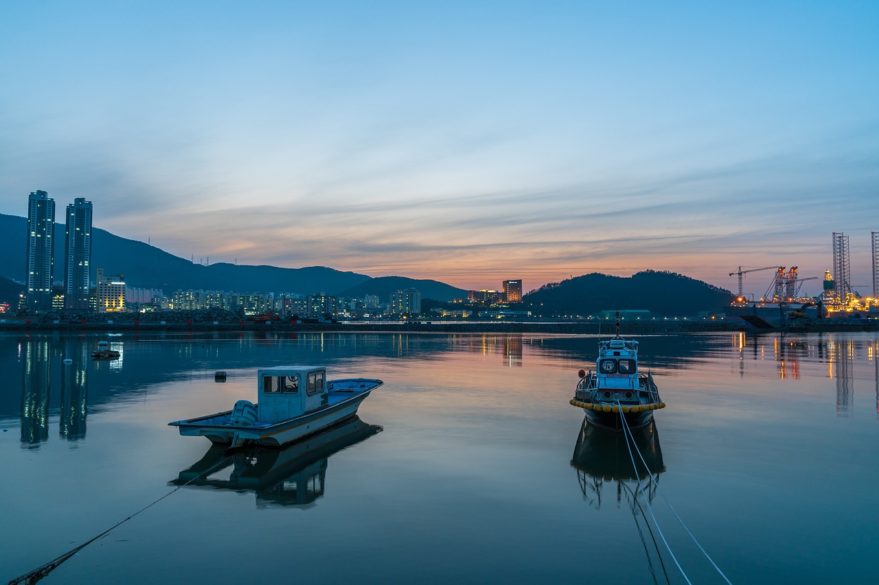 Image - geoje korea sunset boats gohyeon