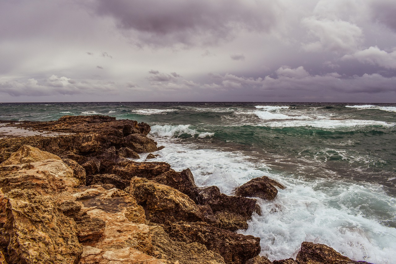 Image - rocky coast waves sea sky clouds