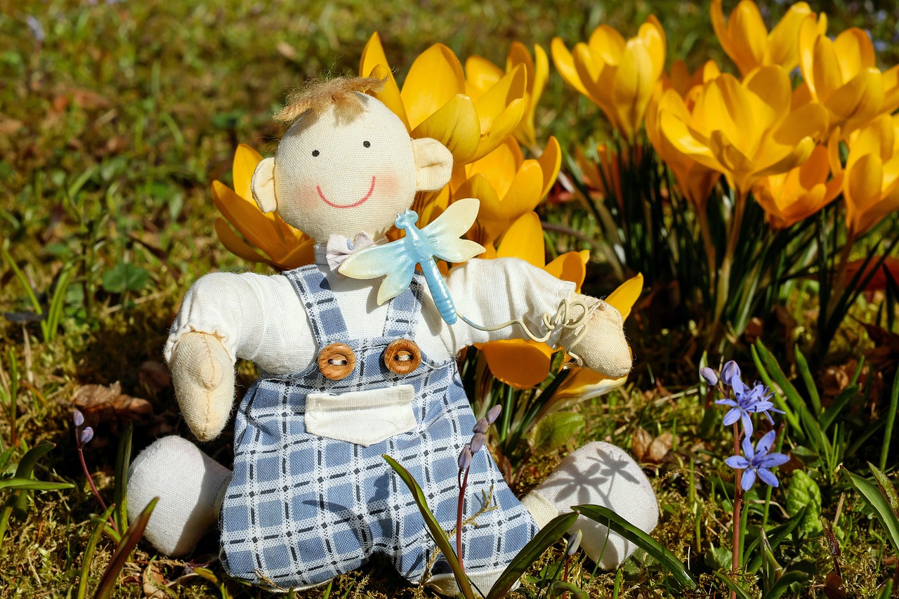 Image - boy doll fabric sitting happy