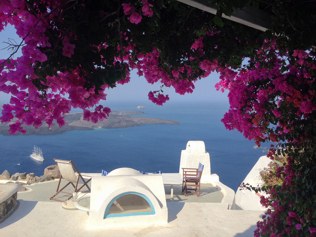 Image - island greece santorini flowers