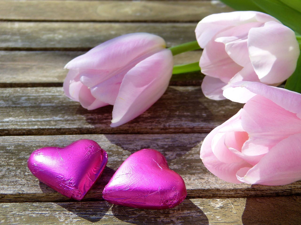 Image - heart pink chocolate tulips