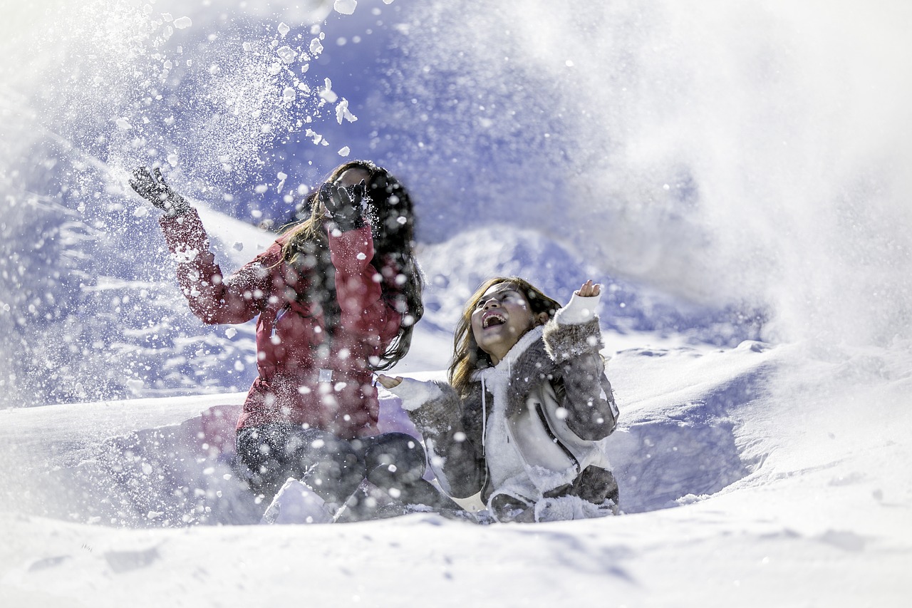 Image - snow girls playing winter people