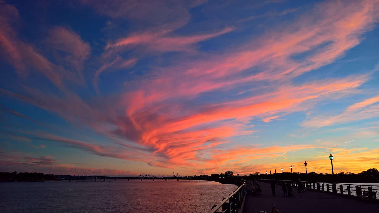 Image - sunset river water landscape blue