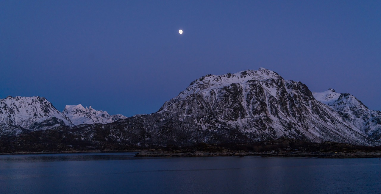 Image - norway night moon fjord europe