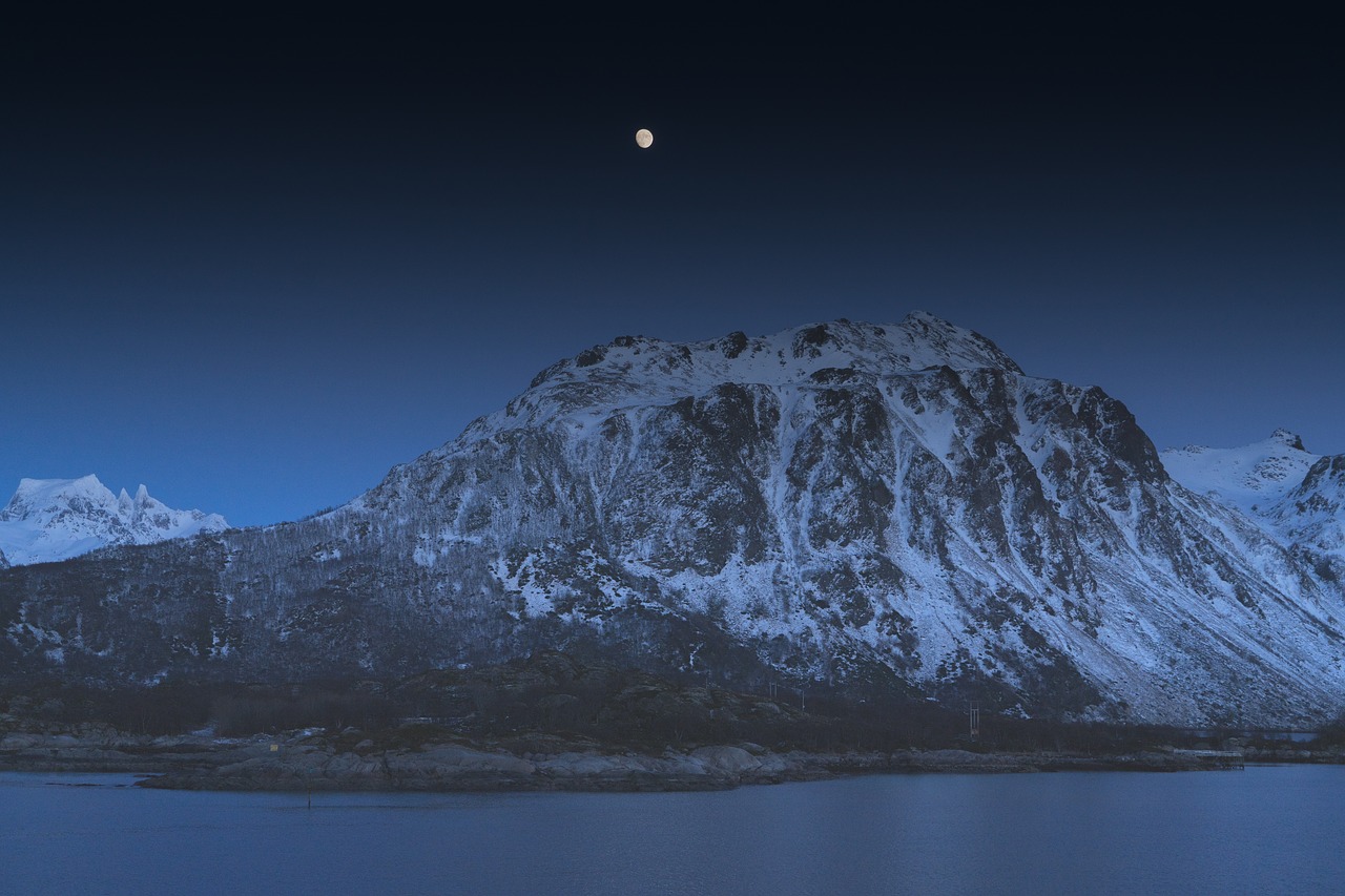 Image - norway night moon fjord europe