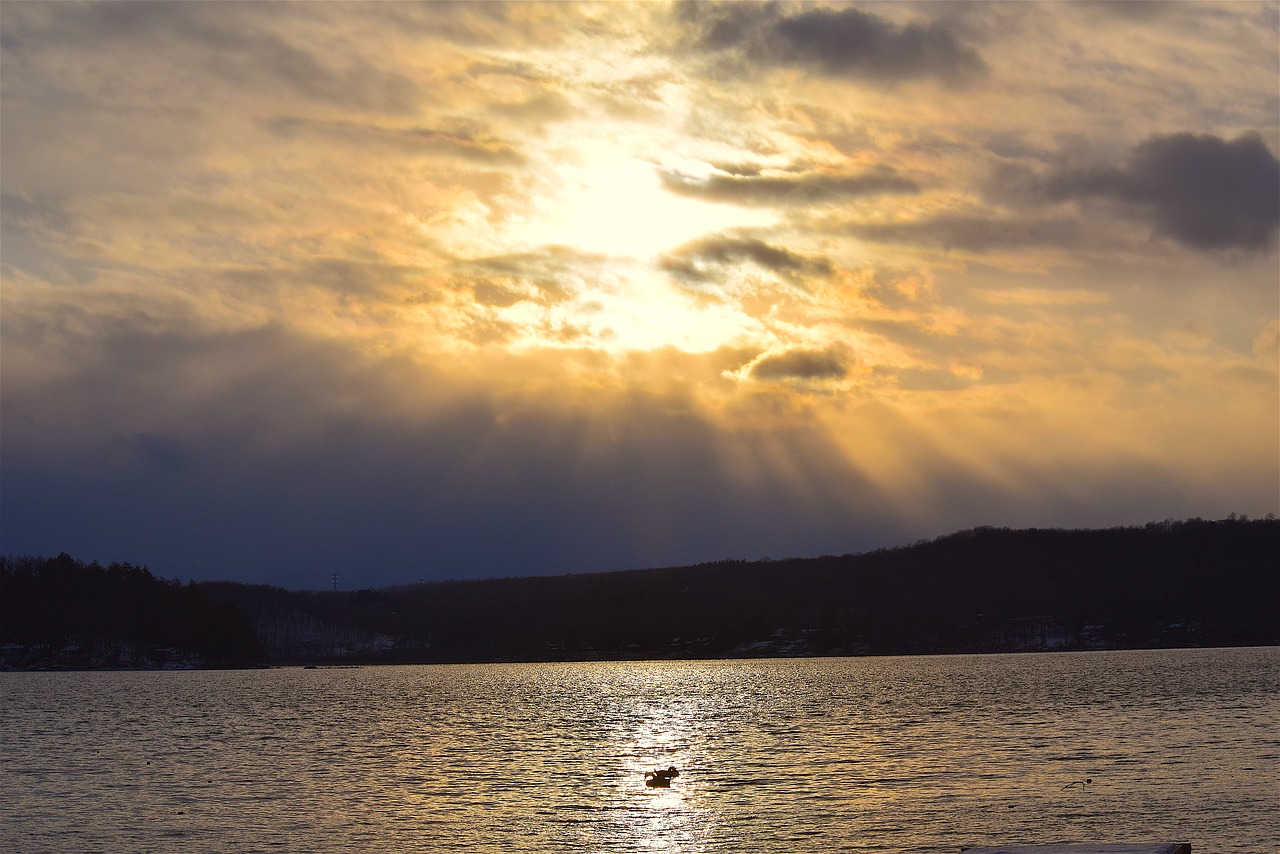 Image - lake sunset water nature landscape