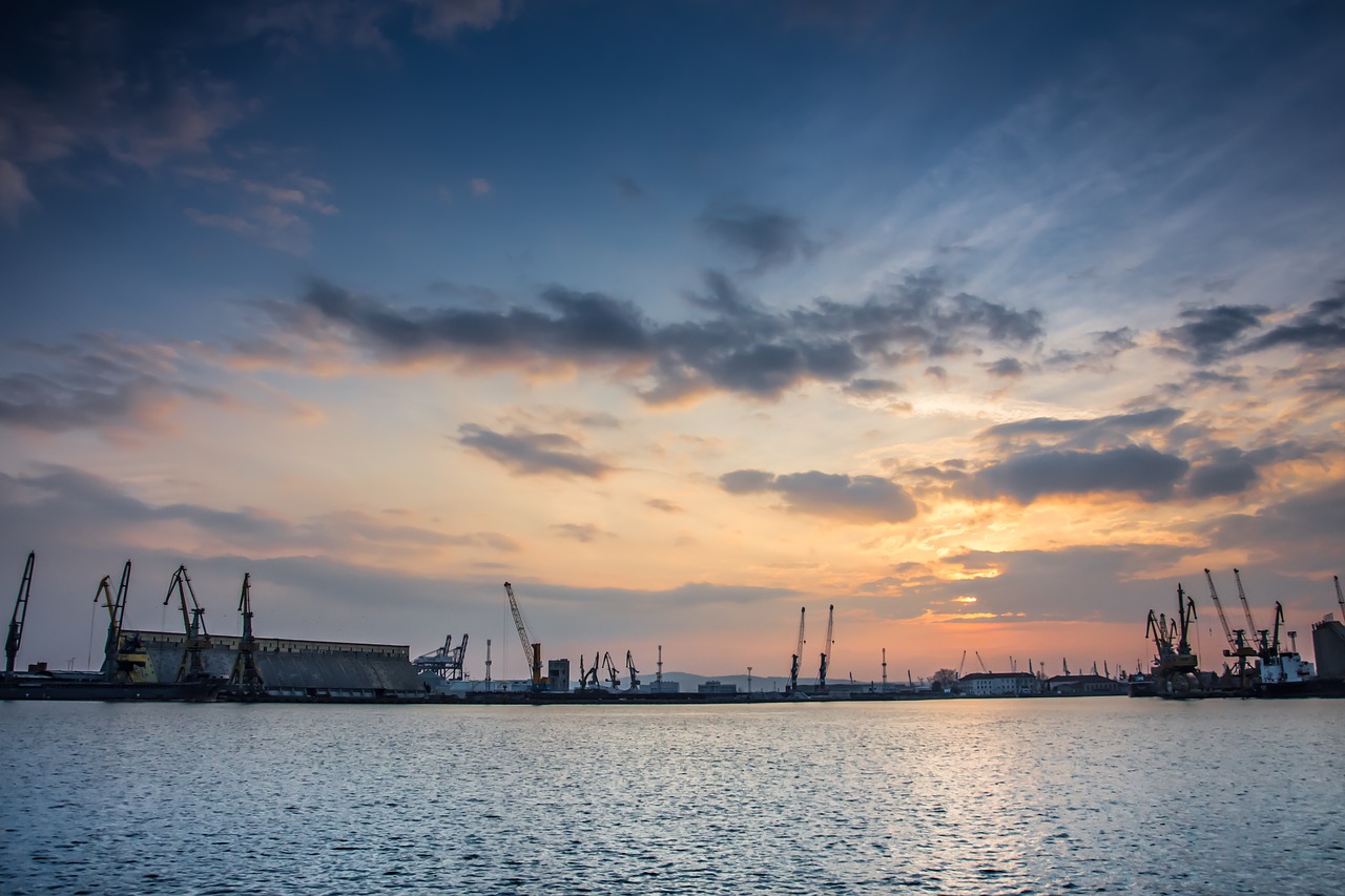 Image - sunset port port of burgas bulgaria