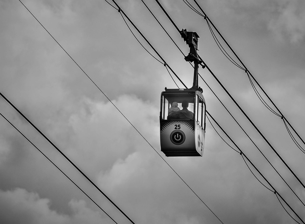 Image - cable car man child sky