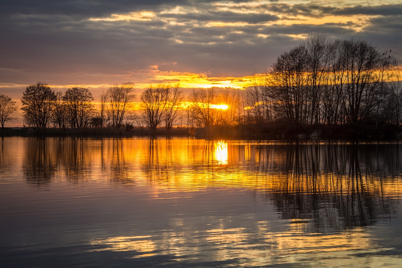 Image - sunset lake sky abendstimmung