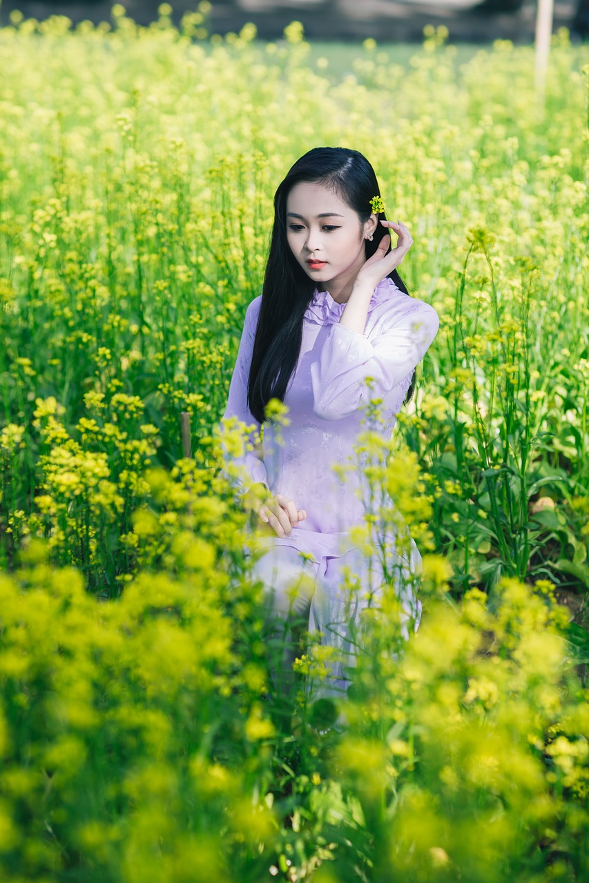 Image - girl flower garden green spring