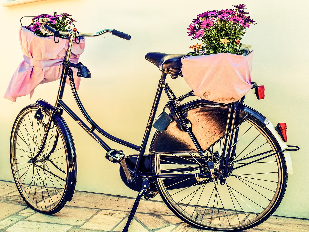 Image - bicycle flowers basket bike