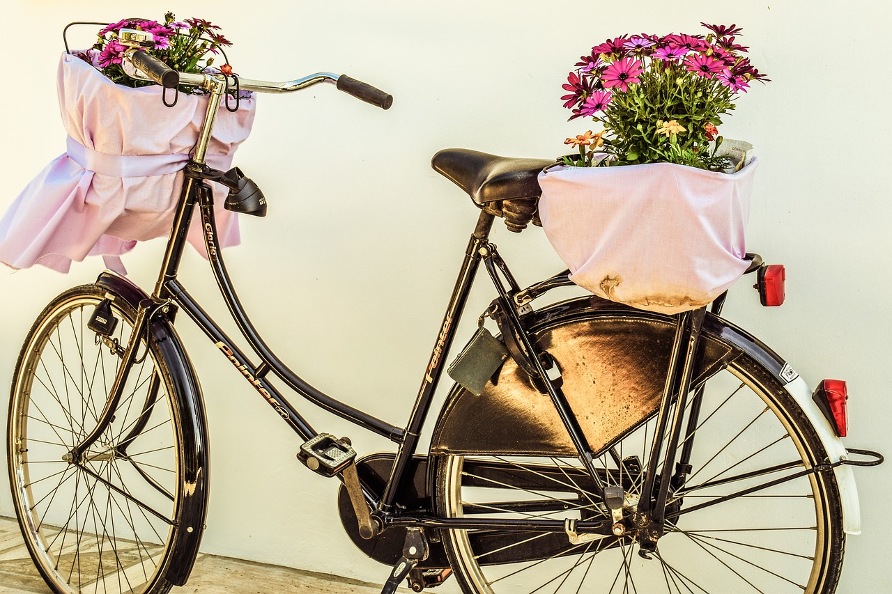 Image - bicycle flowers basket bike