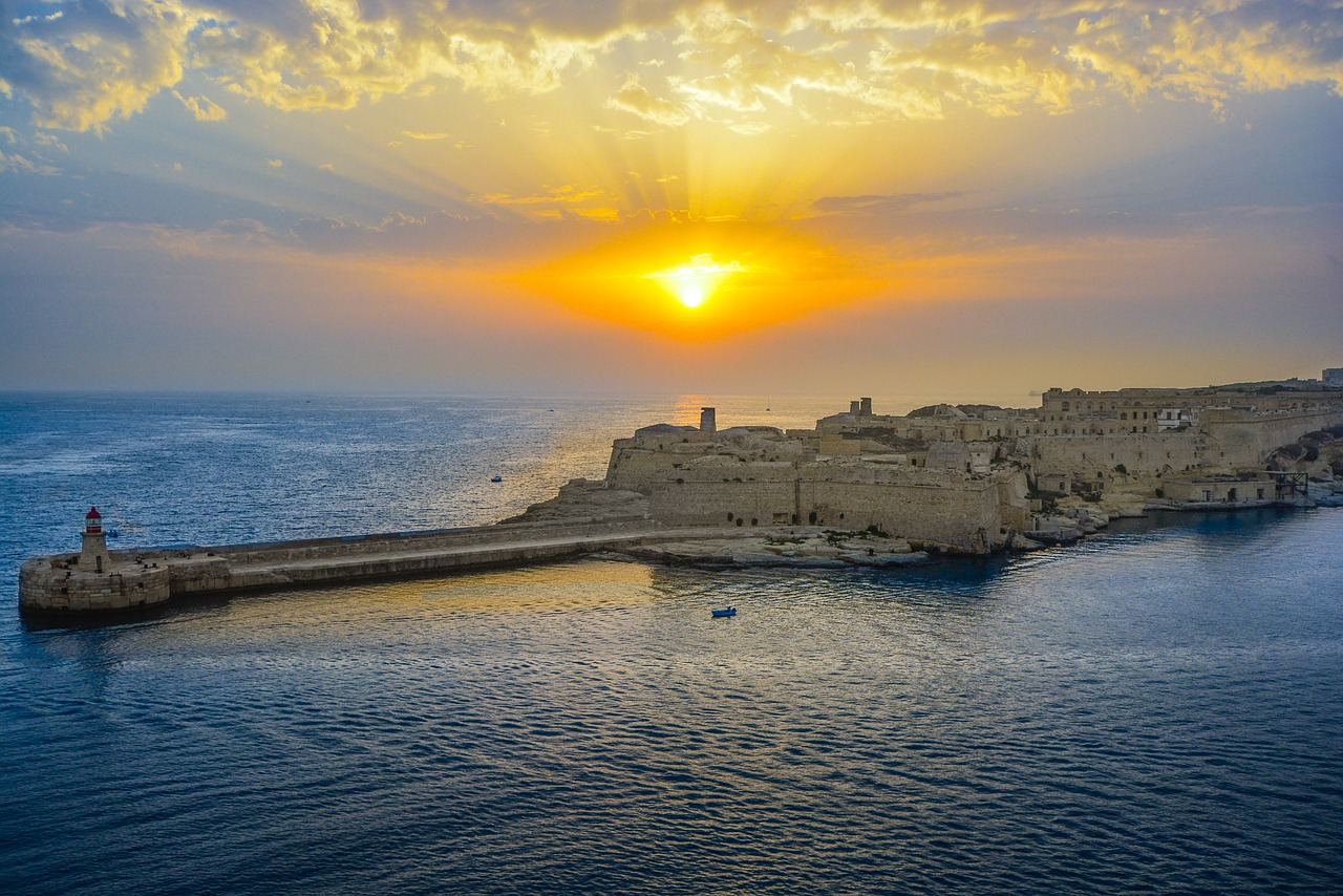 Image - sunrise sunset malta harbor bay
