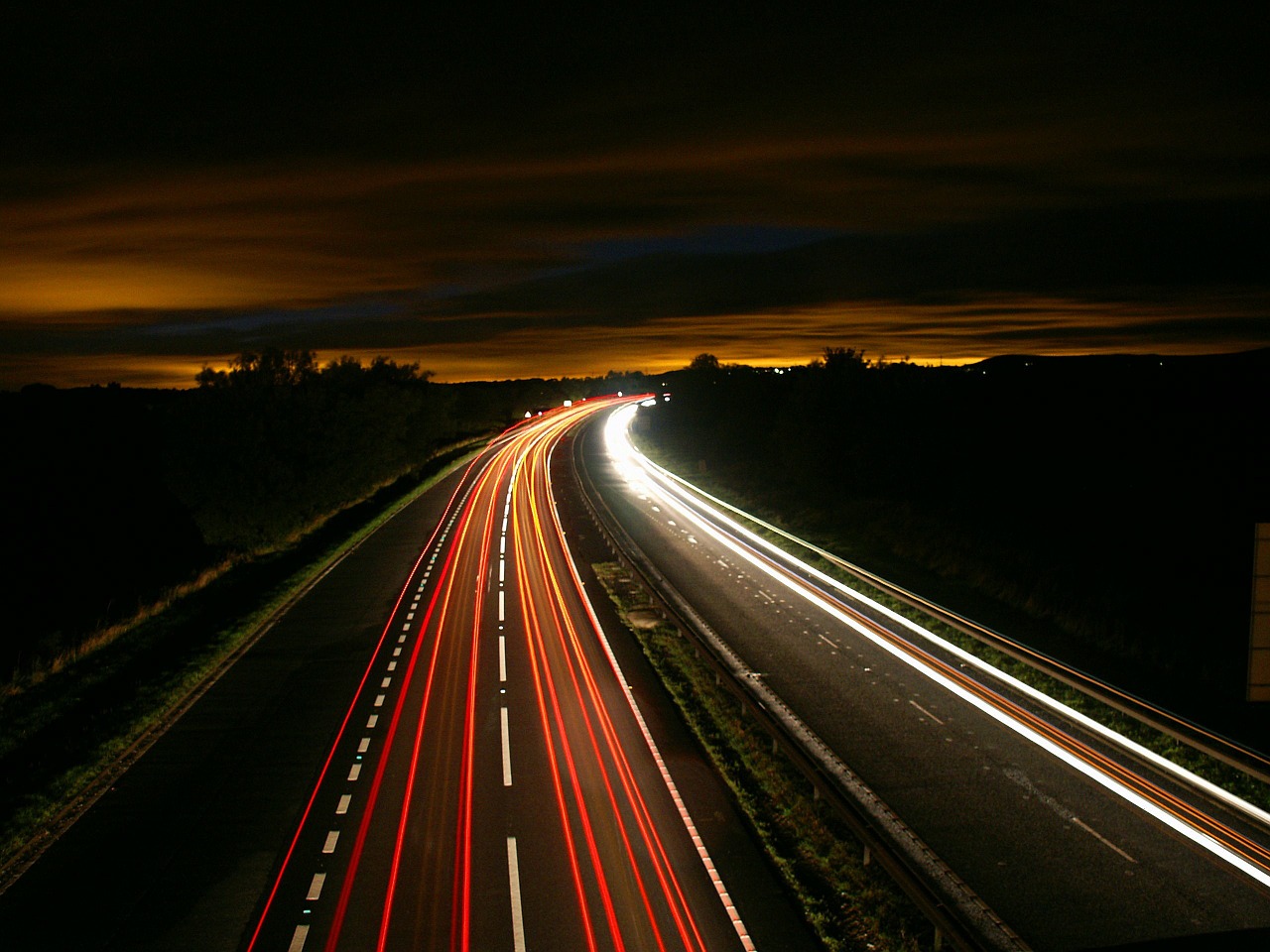 Image - highway night traffic light motion
