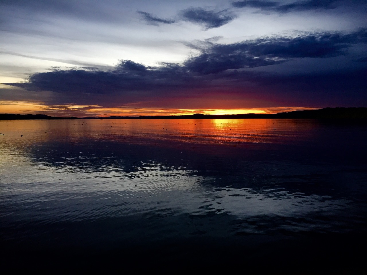 Image - sunset night dark clouds lake sky