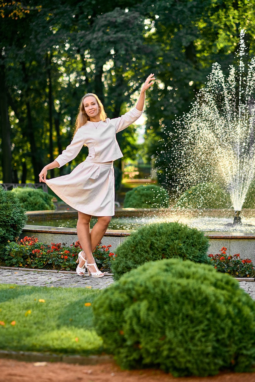 Image - girl nature park fountain trees