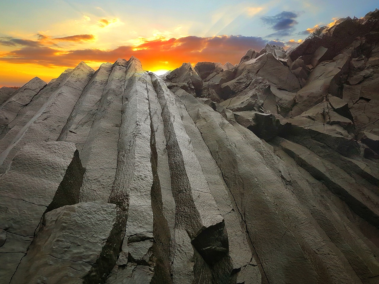 Image - basalt bars sunset iceland