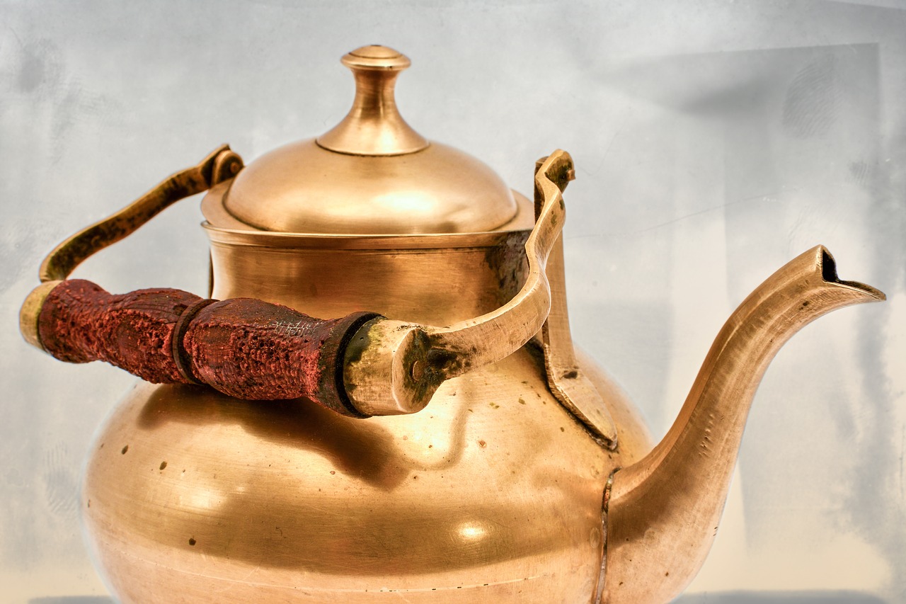 Image - teapot brass pot wood tee