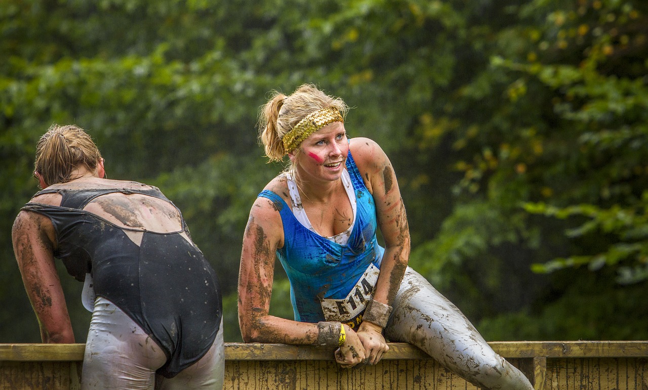 Image - lady woman obstacle run mud