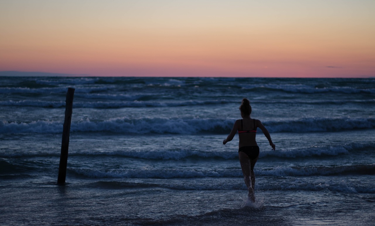 Image - beach evening fun girl running