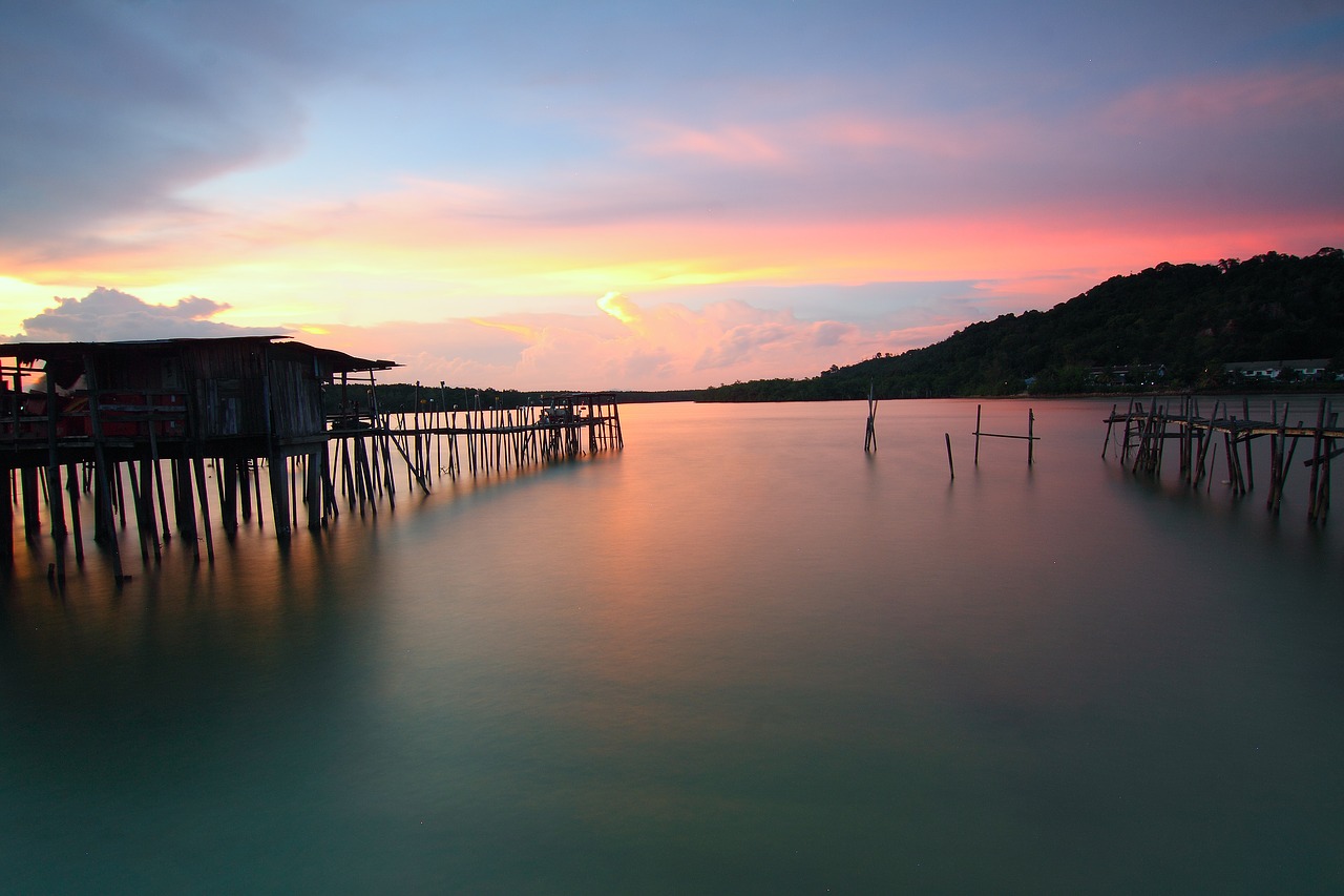 Image - beach clouds dawn dock dusk