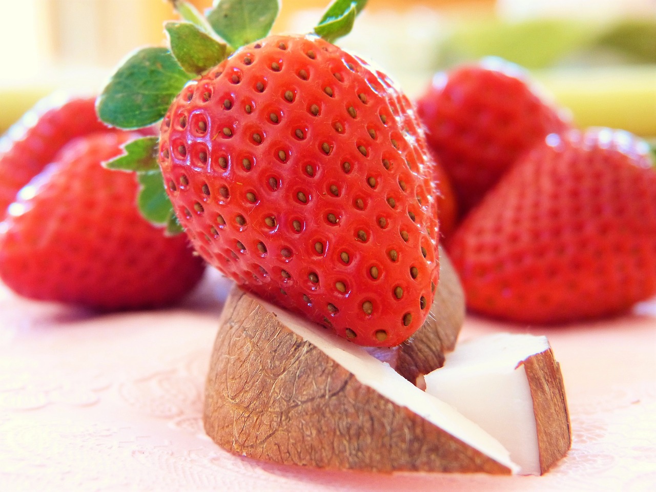 Image - strawberries coconut healthy sweet