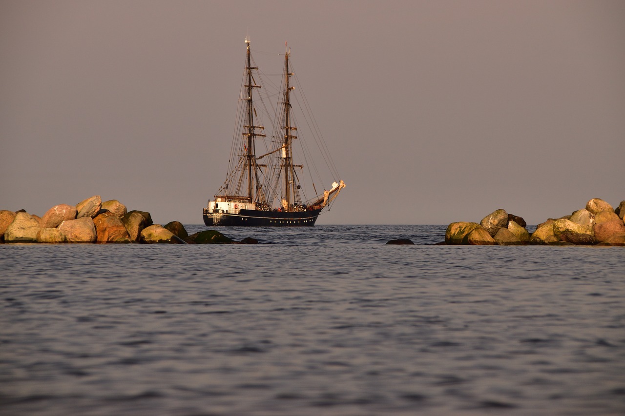 Image - sea ship sail evening sun water