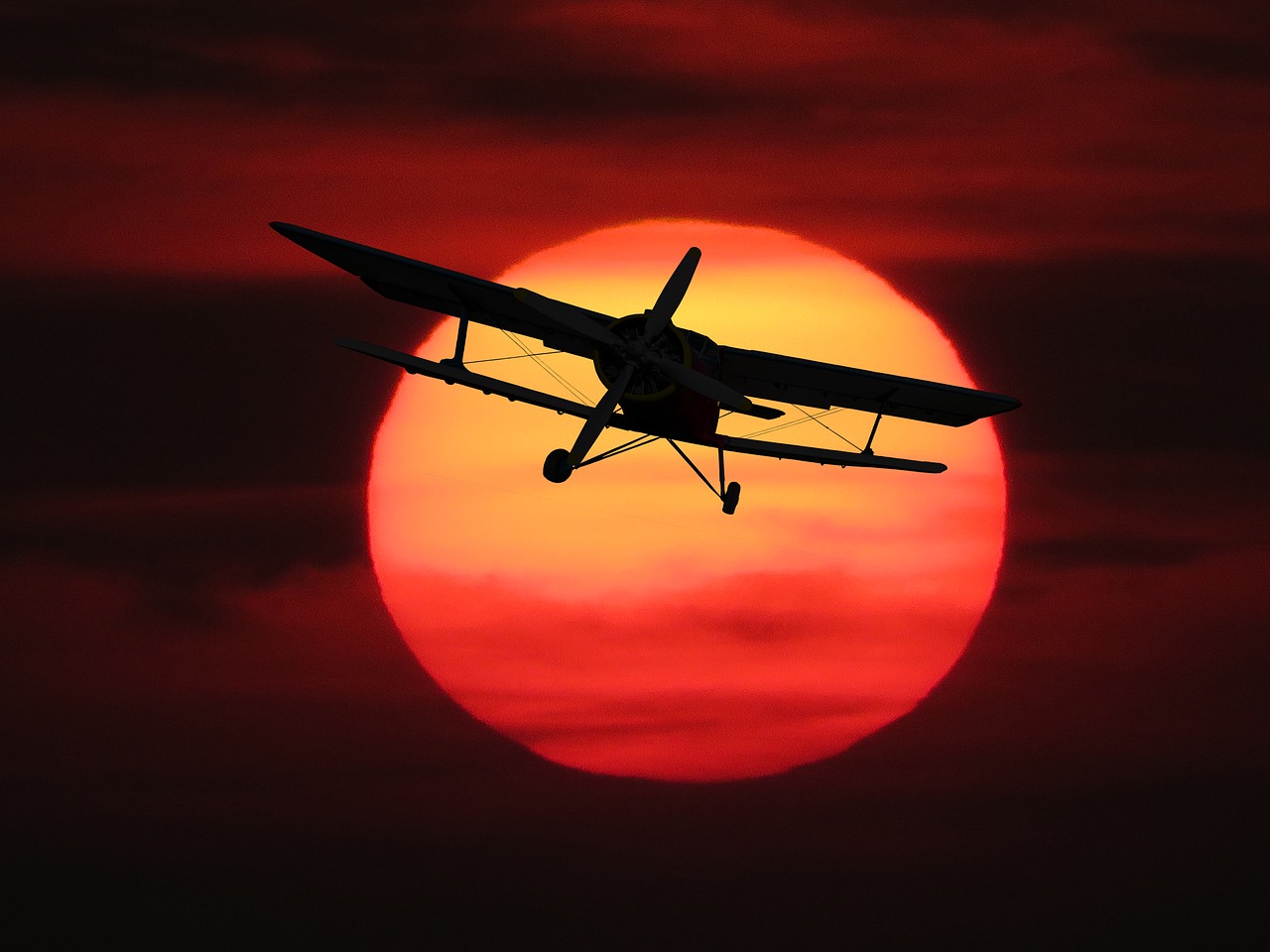 Image - nature sun aircraft fly sunset